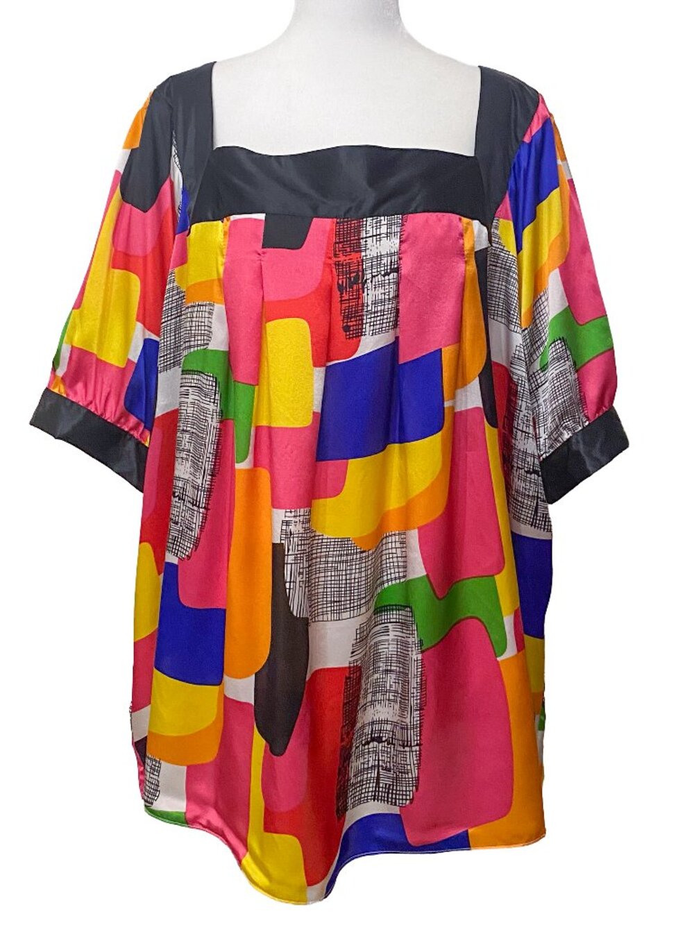 NWT Warren by WD·NY Woman 100% Silk Abstract Geometric Tunic Blouse Size 24 3X